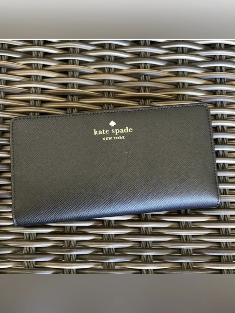 Kate Spade Black Saffiano Zip Continental Wallet with Gold Logo